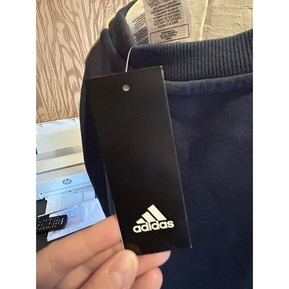Adidas Sweatshirt womens Essentials Crewneck Logo Colorblock Blue & Tan NWT XL - Picture 9 of 11